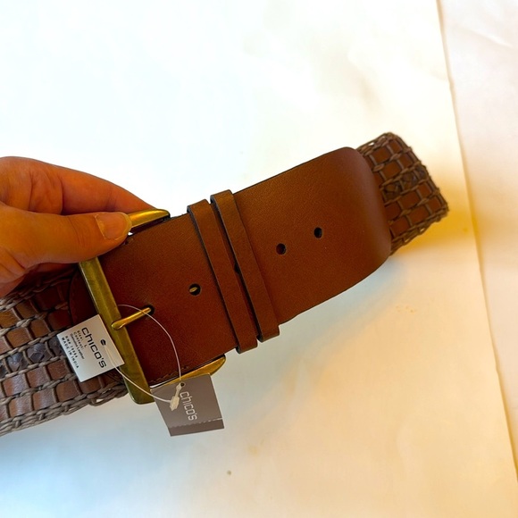NWT Chicos Wide Brown Woven Leather Primitive Morgan Chocolate Belt L - Picture 5 of 6